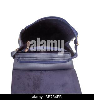 Close up of inside women small clutch bag compartments with two pockets. Roomy inner part of ladies handbag Stock Photo