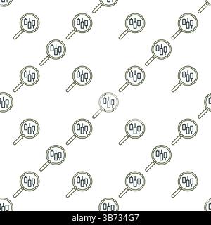 Magnifier with candlestick pattern vector searching concept seamless pattern in outline style Stock Vector