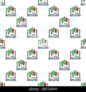 Candlestick pattern on Laptop Screen vector online e trading concept colored seamless pattern Stock Vector