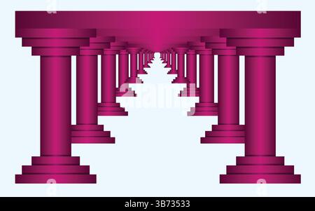Gorgeous Roman corridor with columns and glowing heavenly light at the end. Corridor top view. EPS vector illustration. Stock Vector