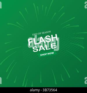 Special offer flash sale mega offer in white color theme isolated on green background. End of season sale. Shop now button. EPS file. Stock Vector