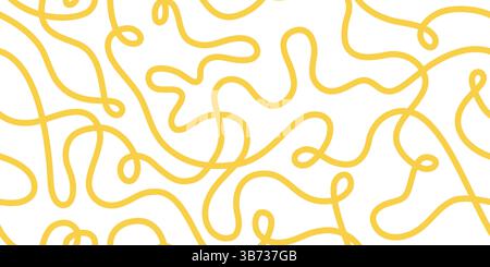 Pasta seamless pattern. Italian spaghetti background. Yellow japan ramen design. Chinese noodle texture. Doodle wavy line pattern. Hand drawn food bg Stock Vector