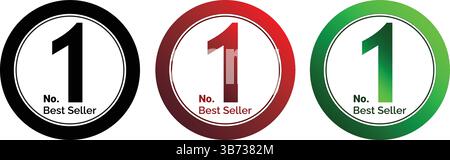 number one best seller badges in black, red, and green circular design, label icons used for product ranking, promotion and quality representation Stock Vector