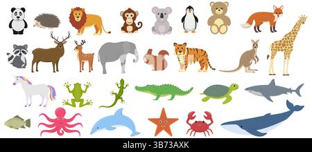 A lively collection of colorful cartoon animals, perfect for childrens projects and different designs. Vector illustration eps10 Stock Vector