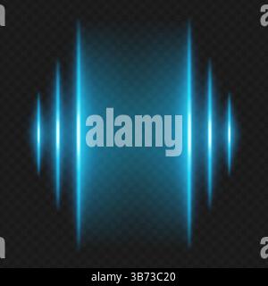 Soundwave. Vertical blue beams of different heights mirror left and right sides, evoking volume bar, audio frequency or music pulse visualization. Stock Vector