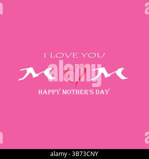 I Love You Mom. Happy Mother's Day Greeting Card. Vector Graphics Illustration or Logo Concept. Love Symbols on Pink Background. EPS Editable File. Stock Vector