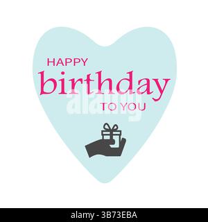 Happy birthday to you text with gift icon, heart in background decoration element for birthday celebration greeting card design. Stock Vector