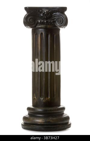 Decorative antiqued wooden column isolated on white background Stock Photo