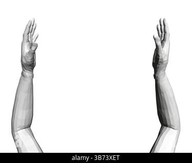 Two hands reaching out to each other, with one hand slightly above the other. The hands are positioned in a way that suggests a sense of connection or Stock Vector