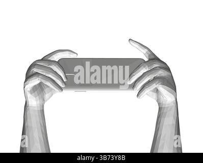 A man is holding a cell phone in his hand. The image is in black and white and has a very simple and minimalistic feel to it. The focus is on the man' Stock Vector