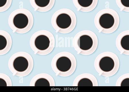 Pattern made from cup of black coffee on a blue background. Creative concept. Stock Photo