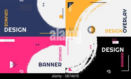 Vector illustration. Abstract color horizontal clipping mask set. Ink brush strokes design for web template, social media, cover overlay, website Stock Vector