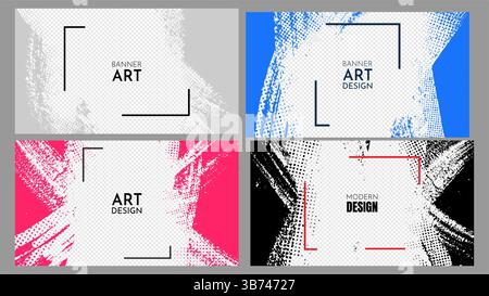 Vector illustration. Abstract color horizontal clipping mask set. Ink brush strokes design for web template, social media, cover overlay, website Stock Vector