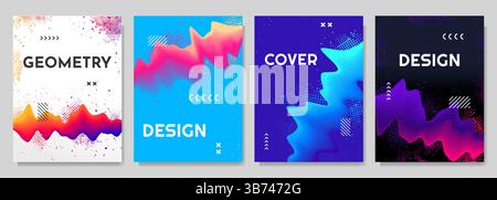 Vector illustration. Modern art graphic. Dynamic bright flow elements with paint splash and halftone dots. 3d flowing gradient colorful wave. Design Stock Vector