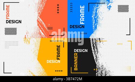 Vector illustration. Abstract color horizontal clipping mask set. Ink brush strokes design for web template, social media, cover overlay, website Stock Vector