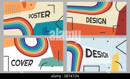 Vector illustration. Geometric simple shapes background. Dynamic abstract flat mid-century style. Design elements of web banner, website template Stock Vector