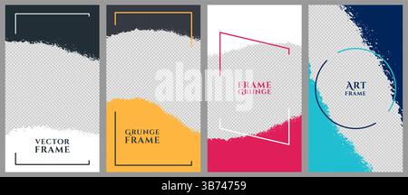 Vector illustration. Hand drawn abstract overlay set. Ink brush strokes border set. Retro paint splatter. Element for design flyer, voucher, coupon Stock Vector