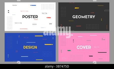 Vector illustration. Abstract vibrant color background set. Cool bright wallpapers with flowing shapes and halftone dots. Design elements for banner Stock Vector