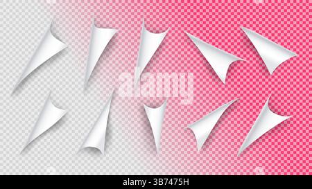 Vector illustration. Curled paper page corners. Flipping paper sheet edges. Sticker with folded corners. Realistic foil curls with shadow Stock Vector