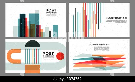 Vector illustration. Geometric simple shapes background. Dynamic abstract flat mid-century style. Design elements of web banner, website template Stock Vector