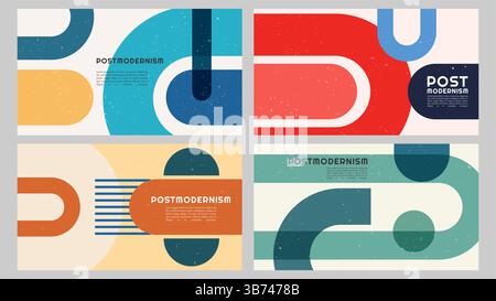 Vector illustration. Geometric simple shapes background. Dynamic abstract flat mid-century style. Design elements of web banner, website template Stock Vector