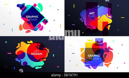 Vector illustration. Abstract liquid shape banner set. Twisted shapes composition. Design elements of web banner, website template, wallpaper Stock Vector