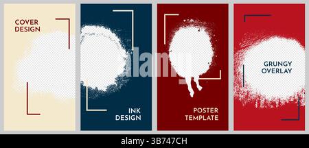 Vector illustration. Hand drawn abstract overlay set. Ink brush strokes border set. Vintage paint splatter leak. Element for design flyer, voucher Stock Vector