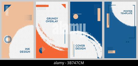 Vector illustration. Hand drawn abstract overlay set. Ink brush strokes border set with memphis pattern elements. Template for design flyer, voucher Stock Vector