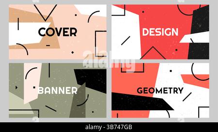 Vector illustration. Geometry style shapes in contemporary modern art style. Dynamic abstract flat mid-century background set. Design elements Stock Vector