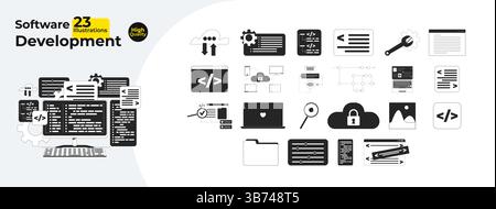 Software development and programming outline illustrations mega bundle Stock Vector