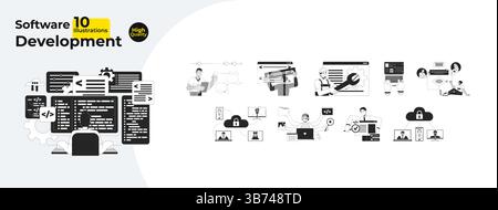 Software development process outline illustrations mega bundle Stock Vector