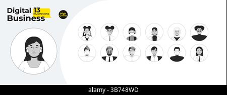 Diverse professionals avatars outline illustrations mega bundle Stock Vector