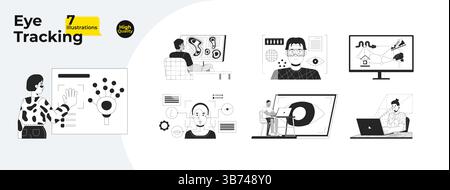 Eye tracking and UX testing technology outline illustrations mega bundle Stock Vector