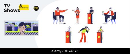 TV entertainment characters cartoon flat illustrations mega bundle Stock Vector