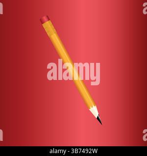 Realistic Yellow Pencil Vector Illustration Isolated on Red Background. EPS Editable File. High-Quality Graphic Design. Stock Vector