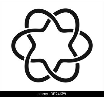Interwined black lines on white background. Simple geometric flower. Stock Vector