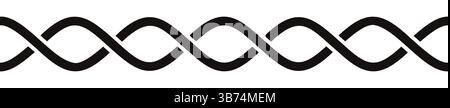 Interwined black lines braid border on white background. Straight interlaced rope. Stock Vector