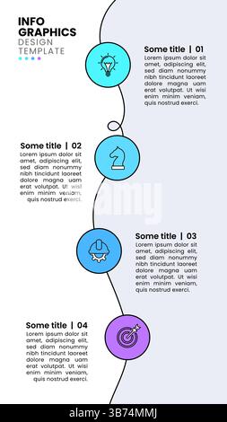 Infographic template with icons and 4 options or steps. Vertical line. Can be used for workflow layout, diagram, banner, webdesign. Vector illustratio Stock Vector