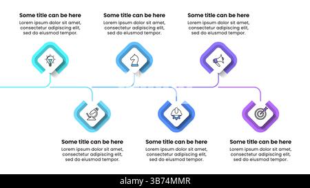 Infographic template with icons and 6 options or steps. Line. Can be used for workflow layout, diagram, banner, webdesign. Vector illustration Stock Vector