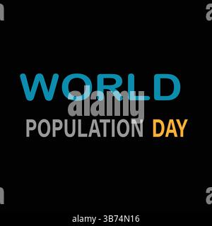 World Population Day Lettering Text Design Isolated on Black Background for Poster, Social Media Story, Banner. Vector Art EPS Editable. Stock Vector