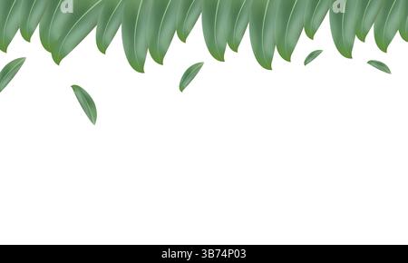Realistic Falling Green Leaves Border, Nature-Inspired Background for Eco Posters, Invitations, Banners, and Spring or Summer Designs. Stock Vector
