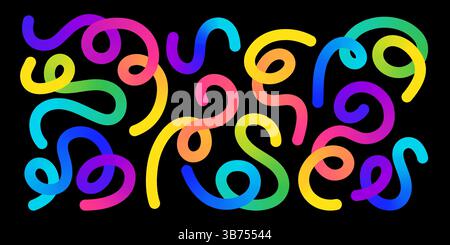 Looping sinuous rainbow swirls - undulating curvy shapes, winding lines vivid gradient hues abstract pattern. Stock Vector