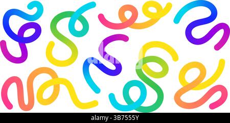 Gradient colorful curvy snake like shapes - twisted lines, loops, swirls form abstract pattern. Stock Vector