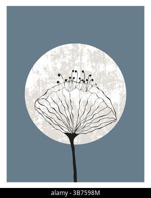 Full moon. Full moon and flower wall paper decor, abstract decor, decoration, postcard. Vector illustration Stock Vector