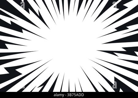 Black comic style lightning explosion background. Radial speed lines backdrop Stock Vector