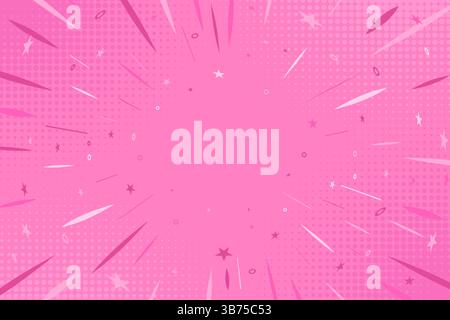 Pink Anime Comic Style Background. Pop art halftone style background with stars and decorations for retro cover, ad, banner, websites Stock Vector