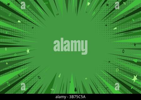 Green comic book background. Modern creative pop art halftone style background with stars and decorative circles Stock Vector