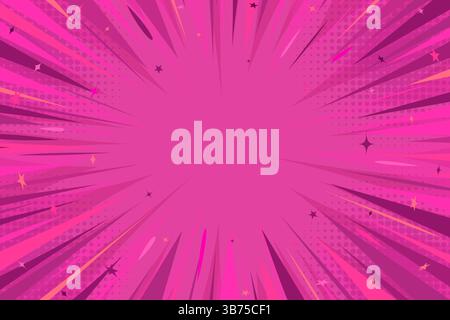 Pink comic book background. Pop art halftone style background with stars and decorations for magazine, cover, ad, banner, websites Stock Vector