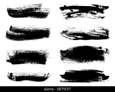 Grunge Rectangle Big Paintbrush Texture Set. Hand draw thick brush lines for highlight and underline. Bold Brush Strokes Vector Set.  Stock Vector