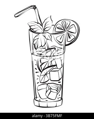 Summer Citrus Drink with Ice and Straw Vector Illustration Stock Vector